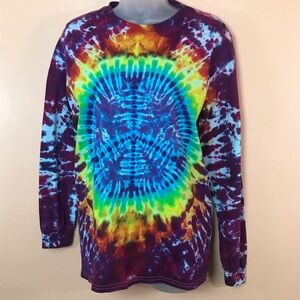Peace Heart Design Long Sleeve Tie Dye T-Shirt Adult S Festival Hippie NEW